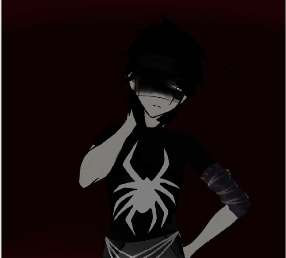 رسمة رقمية لشخصية غامضة بشعار العنكبوت